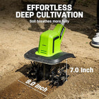 STEELITE 20V Battery Powered Tiller, 360 RPM Cordless Tiller, 400W Powerful Motor, 9-inch Tilling Width and 7-inch Depth Portable Rotary Tiller, 2×2Ah Battery & Charger Included