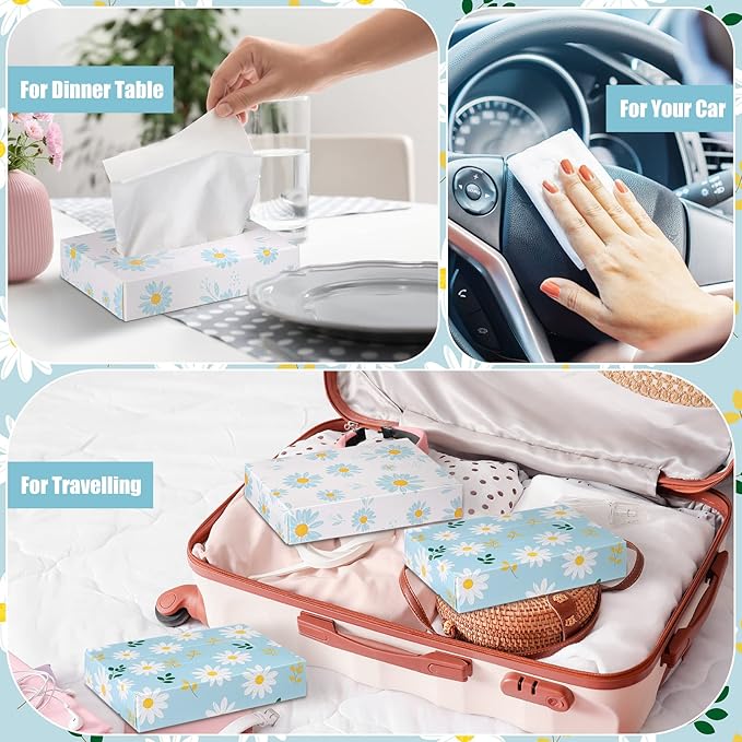 Yinder 24 Packs 960 Sheets Tissue Cube Car Facial Boxes Disposable Facial Travel Tissues Holder Soft Watercolor Boxes 2 Ply 40 Sheets for Wedding Household Car Kitchen Bathroom(Fresh Daisy)