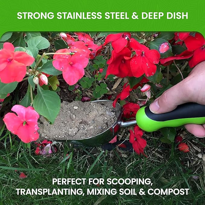 Garden Guru Super Strong Garden Scoop Trowel Shovel Transplanter - Stainless Steel - Rust Resistant - Ergonomic Grip - Perfect Hand Shovel for Gardening Transplanting and Digging (4 Pack)
