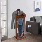 Wood Suit Rack Suit Stand for Man and Women Clothes Valet Suit with Drawer Valet Stands Men Valet Brown Suit Valet for Entryway Office Living Room