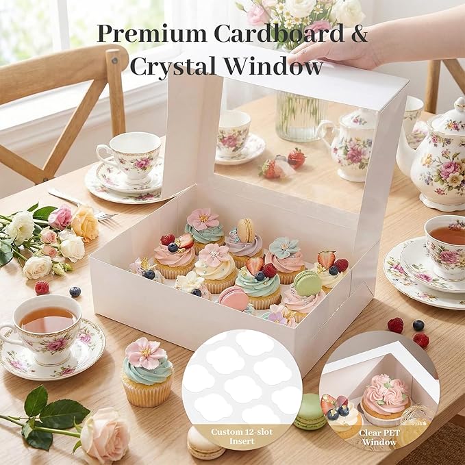 VGOODALL 3PCS White Cupcake Container, 12 Count with Window Boxes Holding 36 Pastry Box for Birthday Holiday Party Bakery Supplies