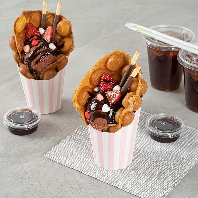 Restaurantware Bio Tek 12 Ounce French Fry Containers 100 Disposable Charcuterie Cups - Incline Design Round Striped Paper French Fry Cups Stackable For Waffles Chips or Popcorn