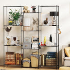 Homdox 6-Tier Storage Shelf Wire Shelving Unit Free Standing Rack Organization Adjustable Leveling Feet, Stainless Side Hooks, Black