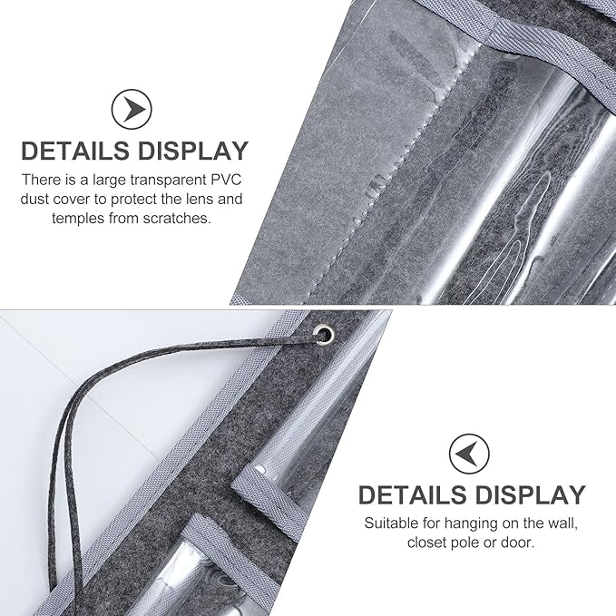 HOMSFOU Felt Wall Hanging Glasses Storage Pouch Dustproof Eyewear Organizer Bag Medium Gray Household Hanging Storage Bag for Wall Mounted Use