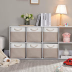 Mangata Canvas Storage Boxes, 11 Inch Cube Storage Bins Set of 6, Fabric Baskets with Cotton Rope Handle for Organizing Clothes Nursery Home (Khaki/White)