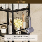 TETOTE 5-Tier Towel Storage for Bathroom Free Standing Towel Rack with M-Shaped Detachable Dividers& Hooks, Pool Towel Organizer Shelf Black