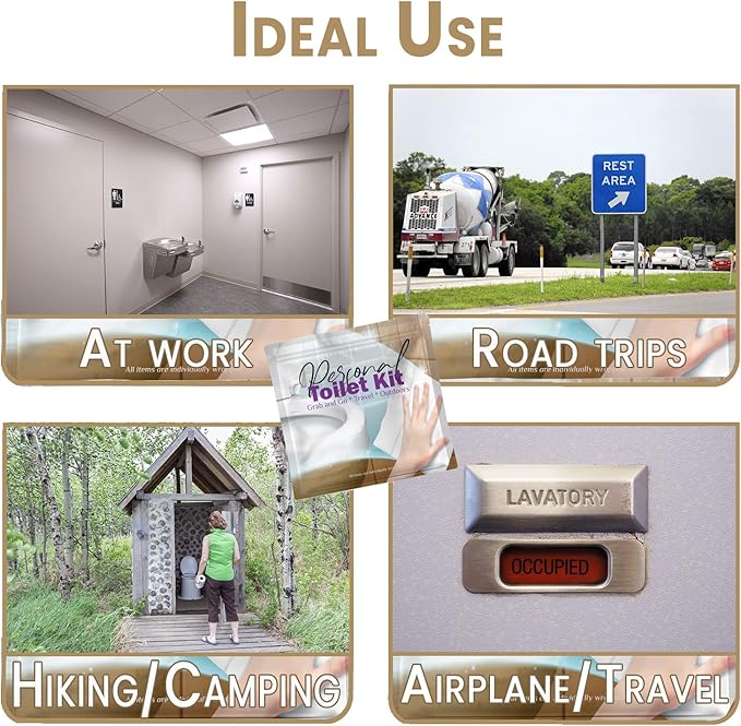 pH Advantage 3 x Personal Toilet Kit | Public Restroom Kit | Toilet Paper, Toilet Seat Cover, Butt Wipes, Cleansing Wipes (Light Blue Figures/Red and Blue Figures/Clean Wipe)