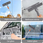 Professional 72'' Window Squeegee Cleaning Washing Tool/Kit with Extension Pole, 3 in 1 Squeegee for Window Cleaning Kit for High Window with 1 Rotatable Head 4 Interchangeable Scrubber