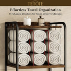 TETOTE Towel Rack for Bathroom 5-Tier Towel Holder with M-Shaped Detachable Dividers Hooks Bathroom Towel Storage Organizer, Rustic