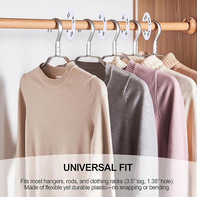 25 Pcs Clothing Rack Size Dividers Round White Plastic Size Markers for Clothing Rack Pre-Labeled (XXS-XXXL) & Blank Dividers & Erasable Pen for Closet, Retail Store, Wardrobe