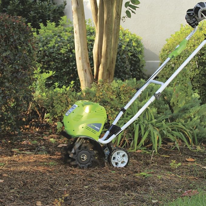 Greenworks 40V 10" Cordless Tiller / Cultivator, 4.0Ah Battery and Charger Included, Green