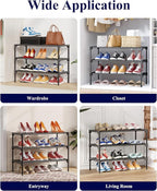 Kitsure Shoe Rack - Non-Woven Shoe Rack Shelf, Shoe Organizer for Closet, Entryway, Garage & Corridor, Stackable Shoe Shelves, 27.5" Wide - 3 Tier, Black