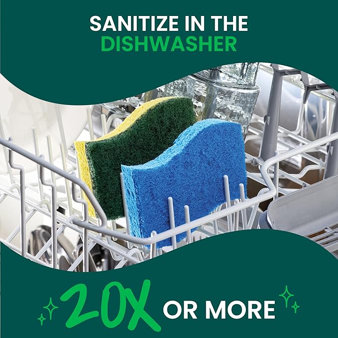 Scotch-Brite Heavy Duty Scrub Sponge, 45 Kitchen Sponges Designed for Tough Messes in The Kitchen That Last 3X Longer*, Best for Cast Iron Skillets and Outdoor Grills, Flexible, Durable, and Strong