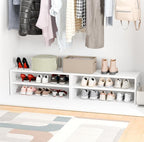 Whitmor Stackable 28" Extra Wide 2-Shelf Storage Organizer,Stackable Wood Combination Shoe Organizer Racks Shelves for Closets, Entryway, Hallway, Garage, White