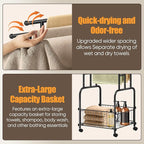 Freestanding Towel Rack for Bathroom, 3-Tier Durable Black Metal Stand with Wheels and Basket, Towel Drying Rack, Multi-Use Blanket Rack for Indoor/Outdoor Bathroom