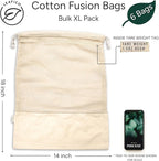 LEAFICO Reusable Produce Bags – 100% Cotton Mesh & Solid Hybrid (XL 14x18 inch 6 Pcs) – Extra Large Bags for Potatoes, Laundry, Toys, Bulk Storage – Washable, Plastic-Free, Breathable, Zero Waste