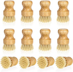 12 Pcs Bamboo Dish Scrub Brushes Kitchen Dishwashing Cleaning Brush Wooden Scrubbers Set Sisal Bristles Cleaner Scrubber for Washing Cast Iron Pan Pot Sink Spatula