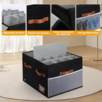 Supowin Shoe Organizer for Closet, Foldable Shoe Storage Bins with Lid & Adjustable Dividers, Fabric Shoe Box Storage Containers with Four Reinforced Handles, Fits 16 Pairs, 1 Pack, Black