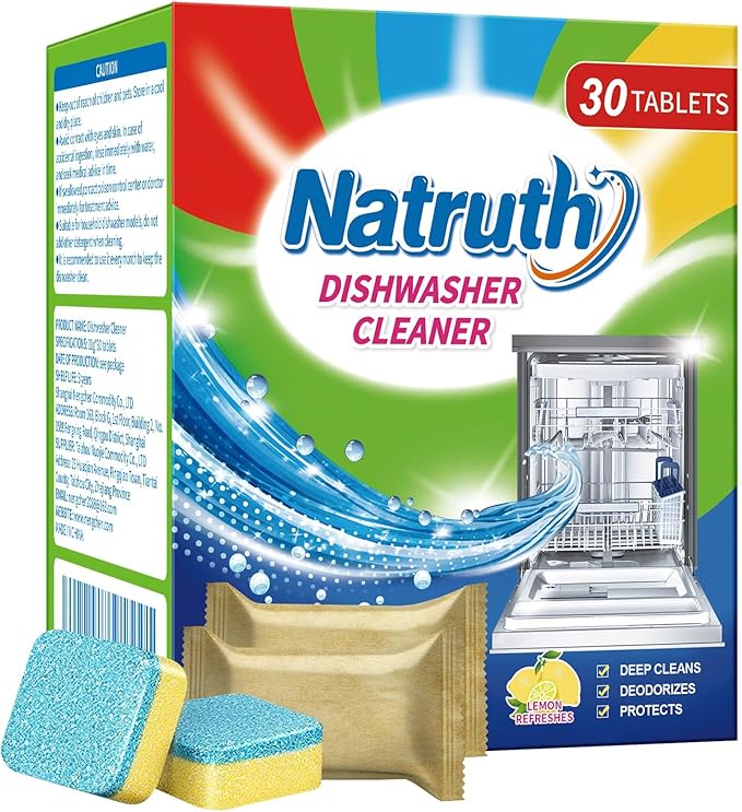 NATRUTH 30 Pack Dishwasher Cleaner Tablets Individually Wrapped,Deep Cleaning, Removes Grease & Limescale, Compatible with All DishWashing Machines