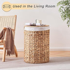 Round Water Hyacinth Laundry Hamper with Lid Handwoven Wicker Basket with Handles for Dirty Clothes, Storage, and Organization Ideal for Bedroom, Bathroom, and Laundry Room, No Assembly Required, 90L