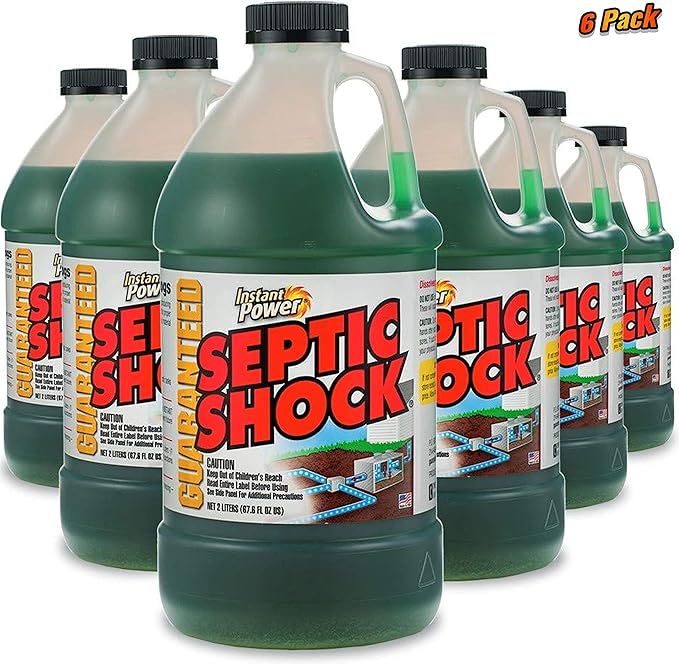 Instant Power Septic Shock – Septic Tank Treatment, Drain Cleaner Liquid Clog Remover for Septic System, 67.6 Oz 6 Pack