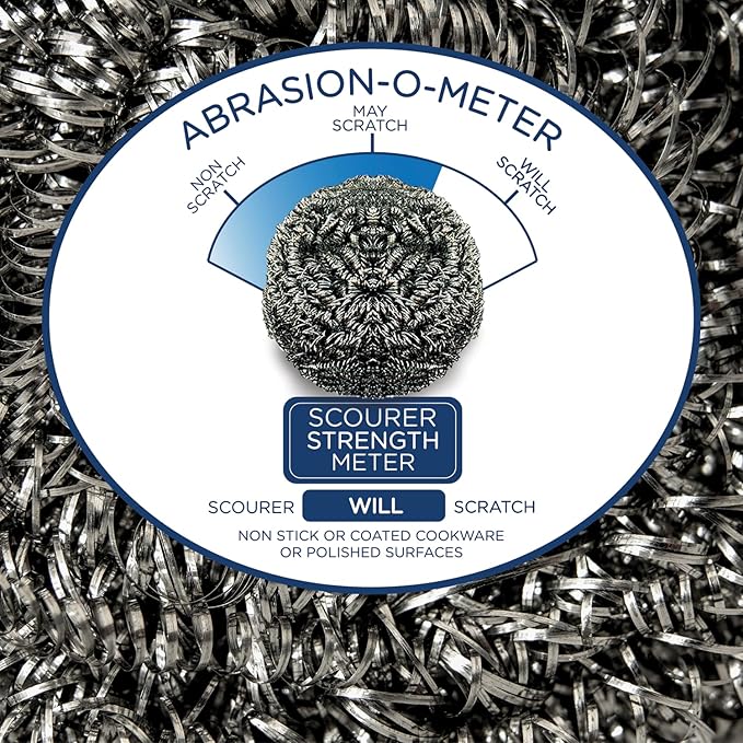 Stainless Steel Wool Scourer -Jumbo Sized- 35 Grams, by LOLA, Curled Flat Wire, Cleans Caked On & Baked On Messes on Cookware, 1 Pack