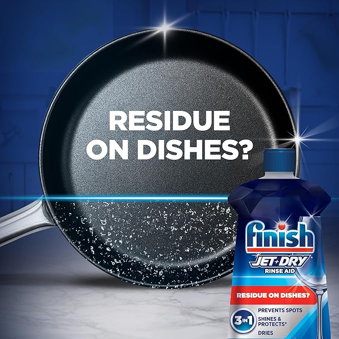 Finish Jet-Dry Dishwasher Rinse Aid, Compatible with Dishwasher Detergent, Prevents Spots & Residues, Dries, Shine & Protects, 23 oz, 225 Washes.