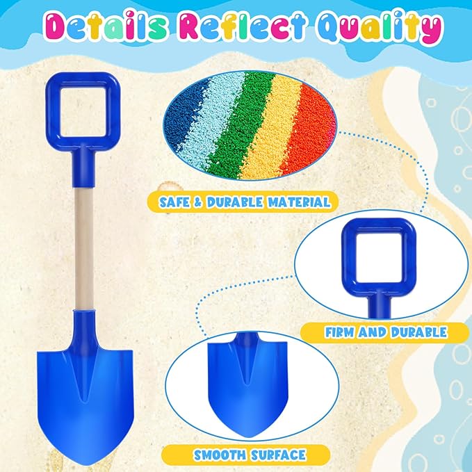 Honoson 12 Pack 16 Long Beach Spades Sand Shovels Toys Gardening Tools Sets Sandbox Sturdy Scoop Durable Wood Handle ABS Plastic Spade for Garden Sand Snow Backyard Summer Favors (Bright Color)