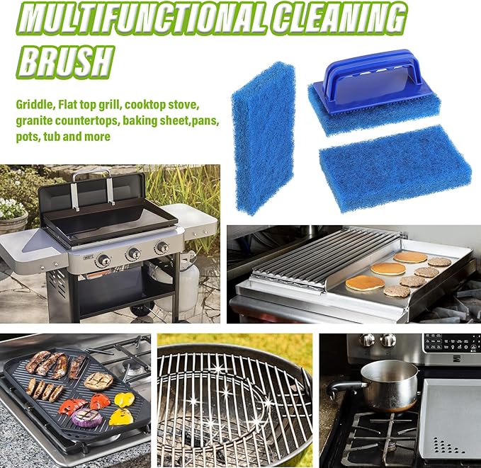 5 Pack Electric Cleaning Brush Pad Kitchen Bathroom Household Cleaning Pad Swimming Pool Wall Cleaning Brush Heavy Duty Griddle Scrubber Scouring Pad and 1 Pack Handle kit(Blue)