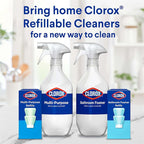 Clorox Bathroom Foamer Refillable Cleaner, Household Essentials, 1 Bottle and 3 Refill, Rain Clean, 1.13 Fl Oz