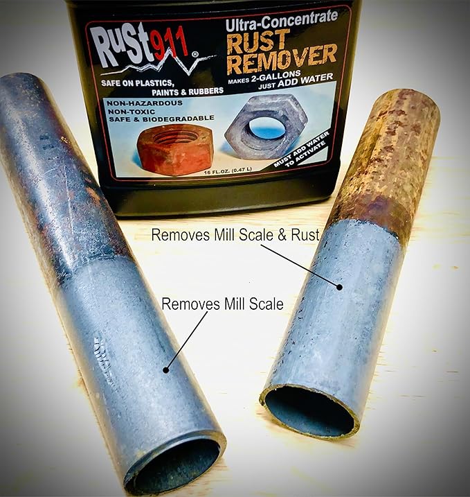Rust911: Makes 4-gallons of Rust Remover Dissolver - Economical, Safe-to-Use, No Acids - Fast Rust Removal Without Sanding or Harsh Chemicals - Ultra-Concentrated 32-Ounce Bottle