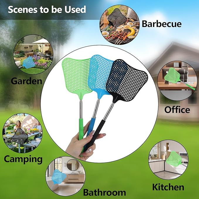 Fly Swatters - 6 Pieces Telescoping Bee Bug Swatter for Indoors Outside, Heavy Duty Large