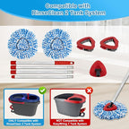 Spin Mop Handle, Mop Replacement Heads,Brush,Base Compatible with OCedar RinseClean 2 Tank,Inclued 2 Microfiber Mop Heads,1 Mop Base,2 Brush and 4-Section Mop Handle for Ocedar,Use for Floor Cleaning