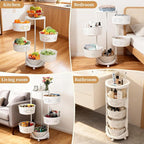 5-Tier Rotating Kitchen Organizer Rack with Wheels, PP Plastic Storage Shelf with Baskets for Countertop, Pantry, Bathroom & Home, Space-Saving Multifunctional Display Stand