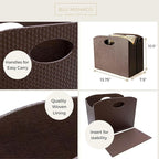 BLU MONACO | Brown Woven Leather Magazine Holder | Storage Basket with Handles for Office Living Room or Bathroom | Vertical Magazine File Organizer