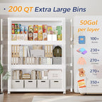 1000Qt Stackable Storage Bins with Lid and Wheel, 250Gal Plastic Closet Organizer and Storage Drawer, Large Collapsible Storage Box Cabinet with Clear Door for Home Kitchen Office, 5Pack White