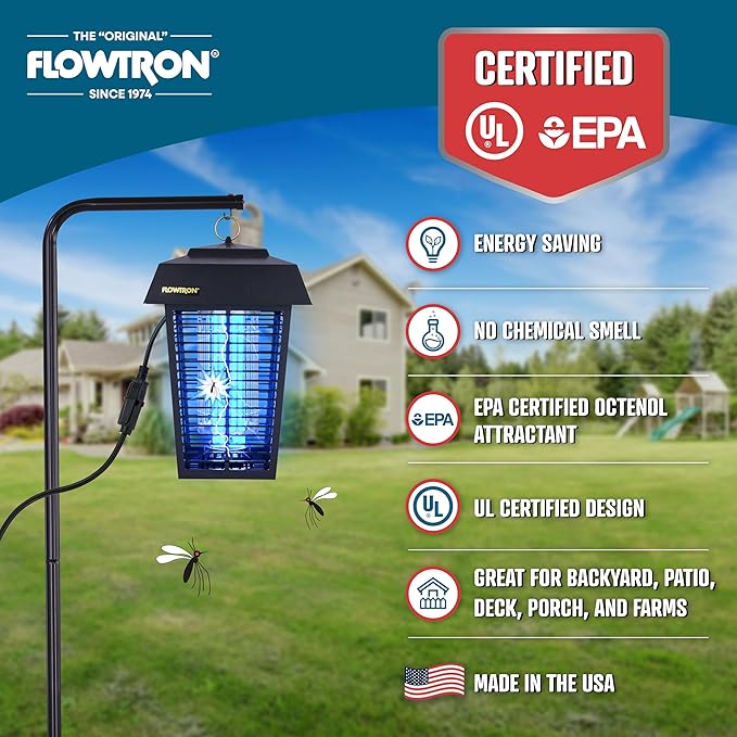 Flowtron Bug Zapper, 1 Acre of Outdoor Coverage with Powerful 40W Bulb & 5600V Instant Killing Grid, Electric Insect, Fly & Mosquito Zapper, Made in The USA