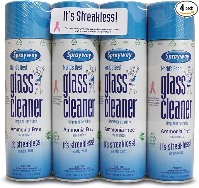 Sprayway 443331 Ammonia Free Glass Cleaner, 19 Oz. (4-Pack) (Packaging May Vary)