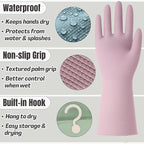 IMARU 3 Pairs Dishwashing Gloves with Hanging Hooks - Reusable Rubber Cleaning Gloves for Household & Kitchen & Gardening, Non-Slip & Waterproof & Durable (Medium)