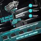 Cordless Impact Wrench 1/2 inch for Makita 18V Battery, Impact Wrench 1360N.m(950Ft-lbs) High Torque Brushless Electric Impact Gun, Power Impact Driver with 3-Mode Speed, LED Work Light(no battery)