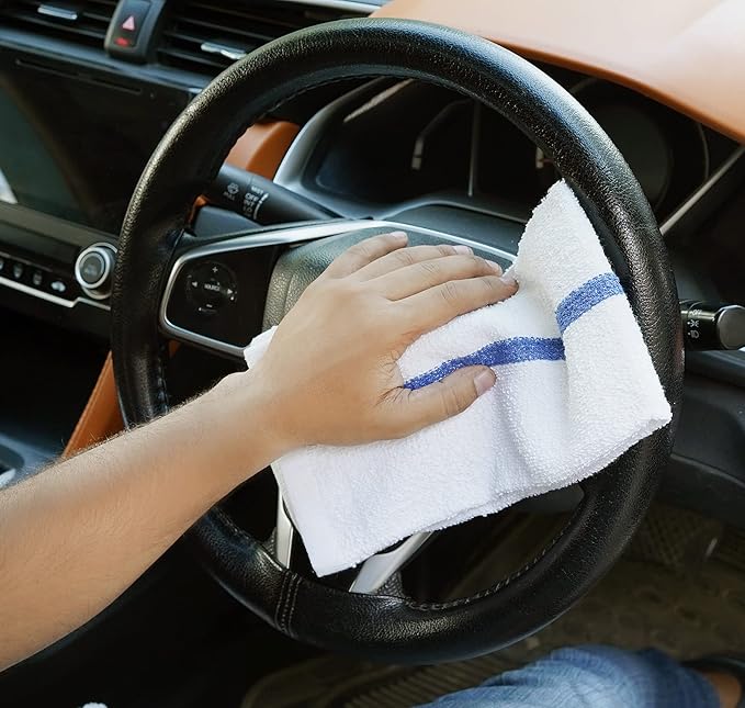 STF Linen Bar Mops Blue Stripe Pack of 24 Kitchen Towels 16x19 Multi-Purpose for Home, Restaurant and Cleaning White Absorbent Washcloth Dishcloths Sets, Reusable Dish, Cloths Rags