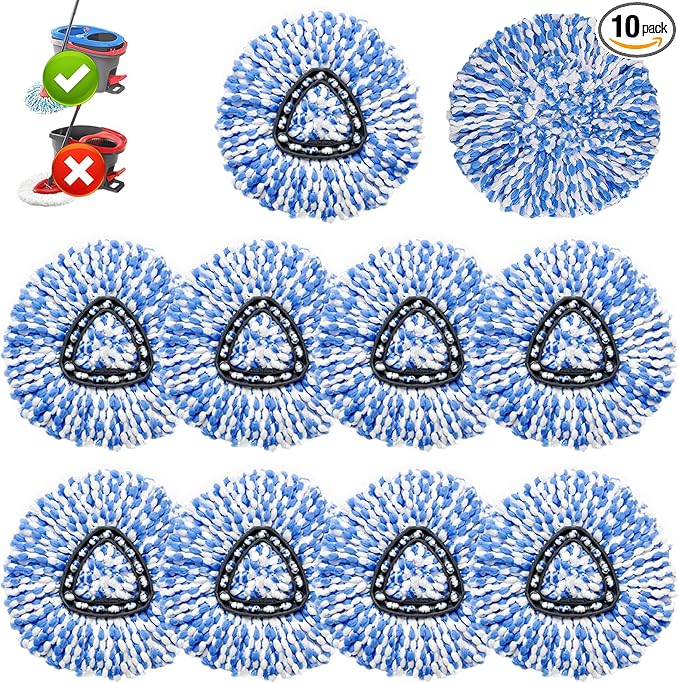 10 Pack Spin Mop Replacement Heads, Only Fit for RinseClean 2-Tank System, 100% Microfiber Spin Mop Refills,Spinning Mop Replace Head for Easy Wring Mop Floor Cleaning
