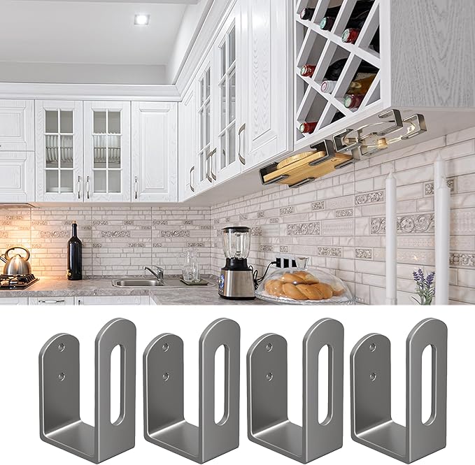 Aogigigio Under Cabinet Cutting Board Holder - 4 Pcs Cutting Board Holder Pot Lids Rack Storage Stainless Steel Under Shelf Counter Chopping Board(Grey)