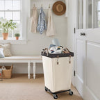 StorageWorks 110L Laundry Basket with Wheels, Large Rolling Hampers for Clothing Organizer, Dirty Clothes Basket for Hotel, Home, Closet, Dorm, Beige