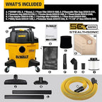 DEWALT 6-Gallon STEALTHSONIC Ultra Quiet Poly Shop Vacuum Wet and Dry with 6 Dust Bags, 5 Peak HP Noise Reduction Wet/Dry Vac for Jobsite, Workshop, and Garage, DXV06P-QTB