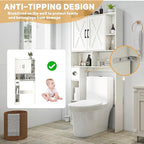 Over The Toilet Storage Cabinet, 32" W Over Toilet Bathroom Organizer with Toilet Paper Holder Stand, Home Space-Saving Toilet Rack for Bathroom, Restroom (2 Barn Doors+Open Shelf, White)