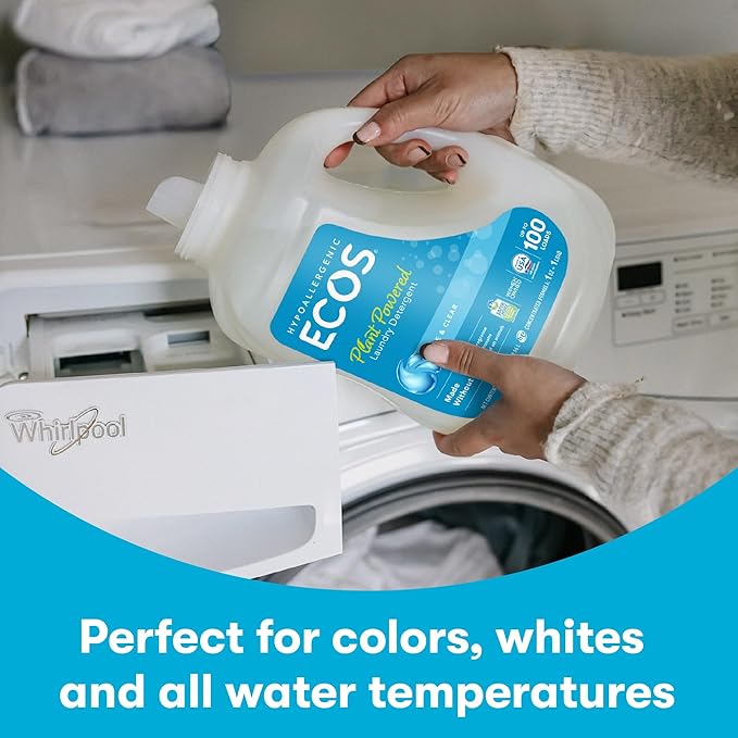 ECOS Laundry Detergent Liquid, 100 Loads - Dermatologist Tested Laundry Soap - Hypoallergenic, EPA Safer Choice Certified, Plant-Powered - Magnolia Lily, 50 Fl Oz (Pack of 2)
