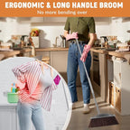 VOOWO Broom with Dustpan Combo Set, 46" Stainless Steel Broom and Dustpan Set for Home, Heavy Duty Dust Pan with Long Handle, Broom for Sweeping Indoor and Outdoor, Kitchen Broom and Dust Pan (Brown)