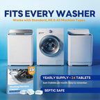 Washing Machine Cleaner Tablets - 24 Count, Deep Cleaning Descaler for Front & Top Load Washers | Removes Odor & Residue | Easy-to-Use Cleaning Tabs for Monthly Maintenance