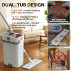 CTIME Large Mop and Bucket Set, Flat Mop and Bucket System, Wall Mop with Adjustable Handle (Max 70.87 Inches), Mops for Floor Cleaning, 6 Washable 15.74'' Microfiber Mop Pads